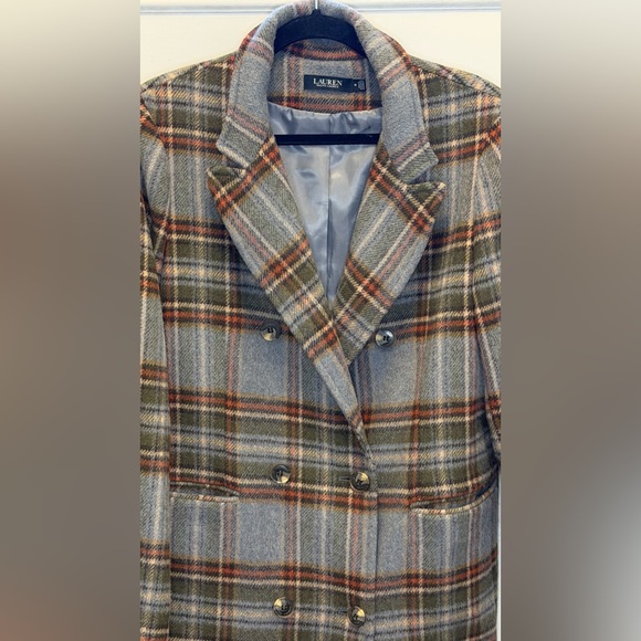 Ralph Lauren Gray and Red Plaid Pea Coat - Picture 5 of 14